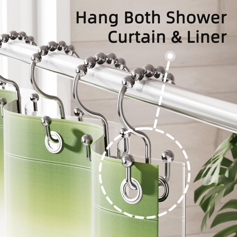Amazer Shower Curtain Rings, Rust-Resistant Metal Double Shower Hooks for Curtain Rolling Shower Curtain Hooks Rings Shower Rings for Bathroom Shower Curtain Rod, Chrome, Set of 12 Rings - Image 4